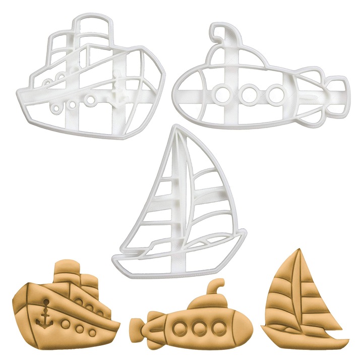 Set de 3 forme de biscuiți, bakerlogy, feribot, submarin, barcă cu pânze, multicolor