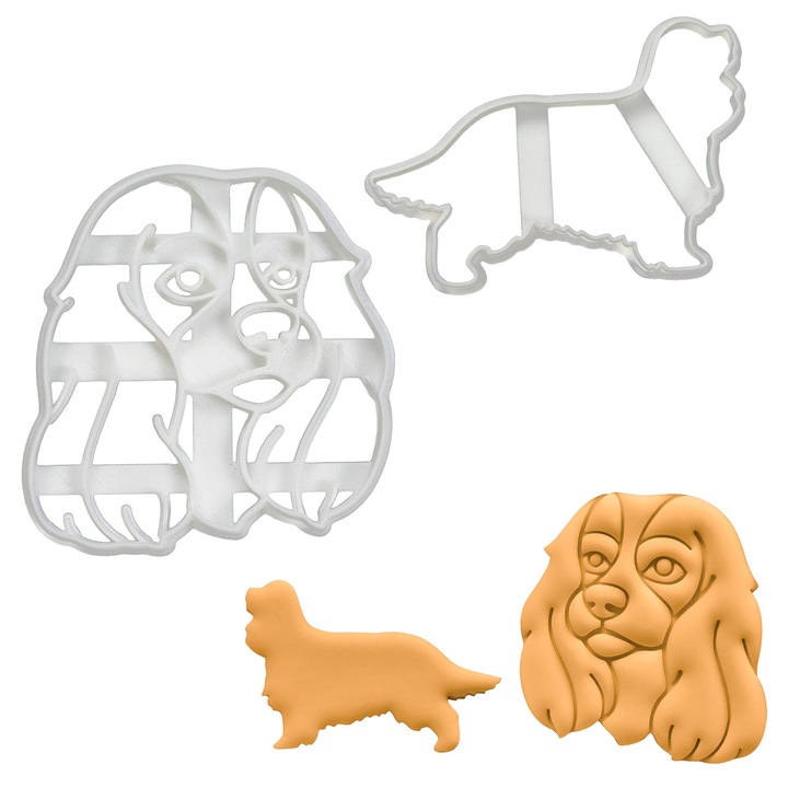 Комплект от 2 форми за бисквити King Charles Spaniel, силует и лице, пластмаса