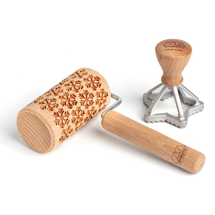 Set pentru fursecuri Marcato, forma de stea, cu sucitor, carte de rețete, multicolor