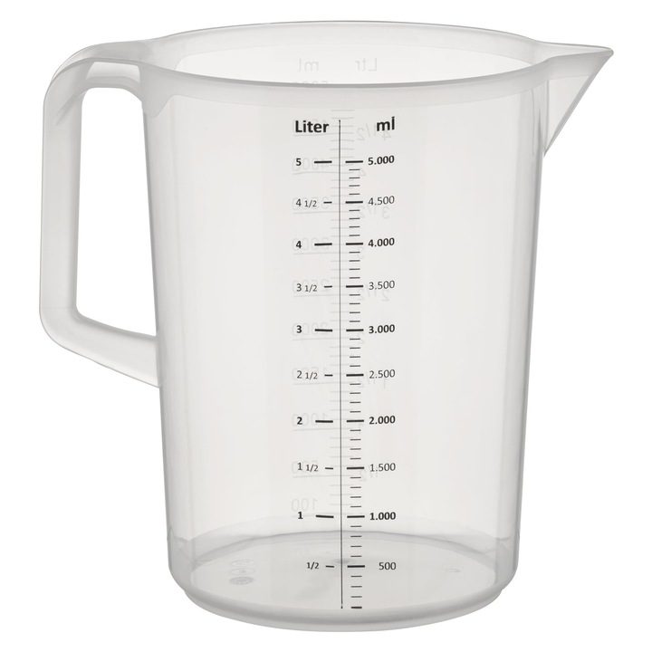 APS mérőedény 5 literes, 20,5x25,5cm, műanyag, 1ml és liter jelölésekkel