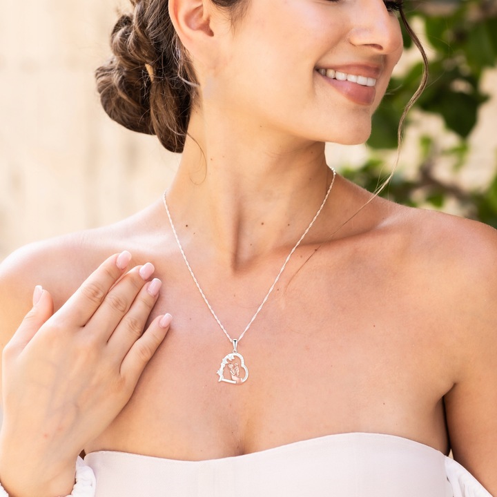 Colier cu pandantiv dama, argint 925, Larezo, Mama si copilul, cristale, 42cm