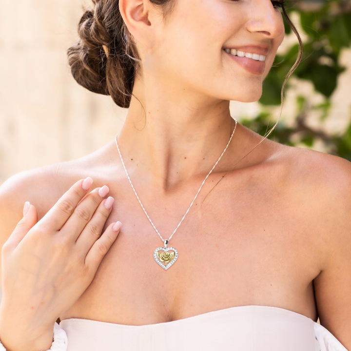 Colier dama cu pandantiv, Larezo, Inima cu cristale, 42cm, Argint 925