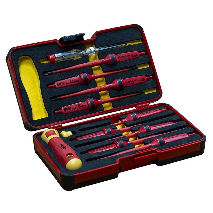 Комплект отвертки Felo SLIM, 12 части, с тестер за напрежение, различни размери