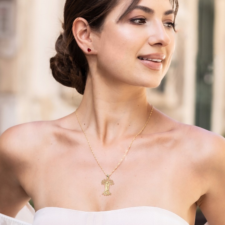 Colier din argint 925 cu aur 585, motiv floral, Larezo, 42cm + 3cm, set complet cu cutie de bijuterii