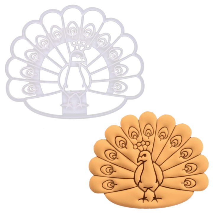Forma de Biscuiti Multicolor Bakerlogy, set, in forma de paun cu pene, silicon