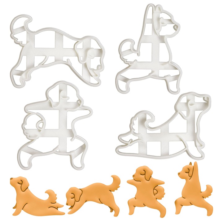 Forme de Biscuiți Yoga cu Câini, bakerlogy, set 4 bucăți