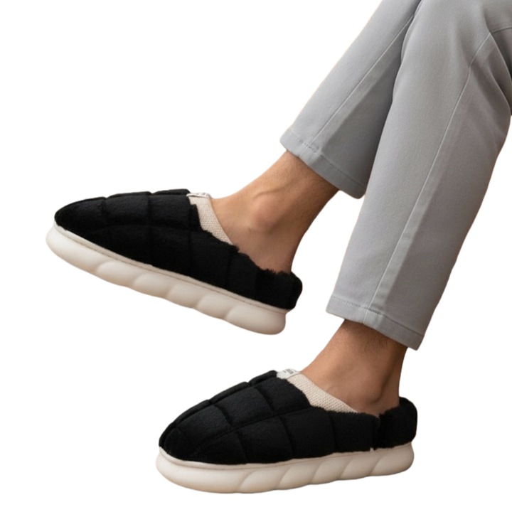 Пухкави домашни чехли D308черно 122101, Черен