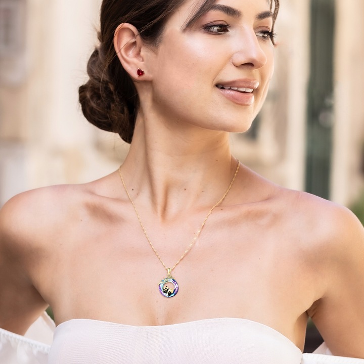 Colier dama cu pandantiv Panda, Larezo, Argint 925, Acoperire Aur 585, 42cm+3cm