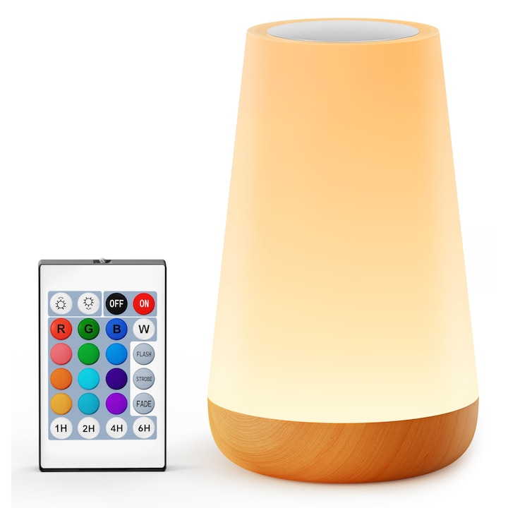 Lampa de noapte cu senzor tactil, 13 culori, dimabila, 6.6x15.2cm, set cu telecomanda