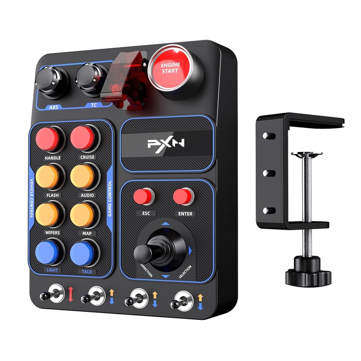 PXN контролер за симулационни игри, 19 бутона, RGB осветление, със скоба за монтаж