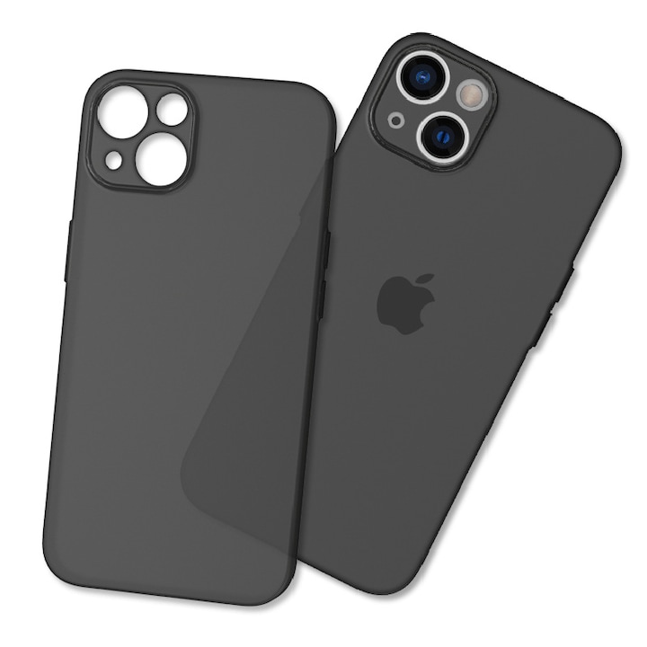 Set 2 Husa pentru iPhone 14, PsAyl®, Ultrasubtire, TPU, Mata, anti-amprente, 0.3mm, Frosted, Negru