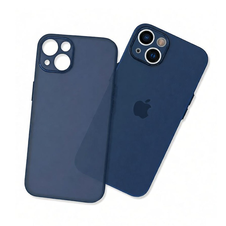 Set 2 Husa pentru iPhone 16 Pro Max, PsAyl®, Ultrasubtire, TPU, Mata, anti-amprente, 0.3mm, Frosted, Albastru inchis