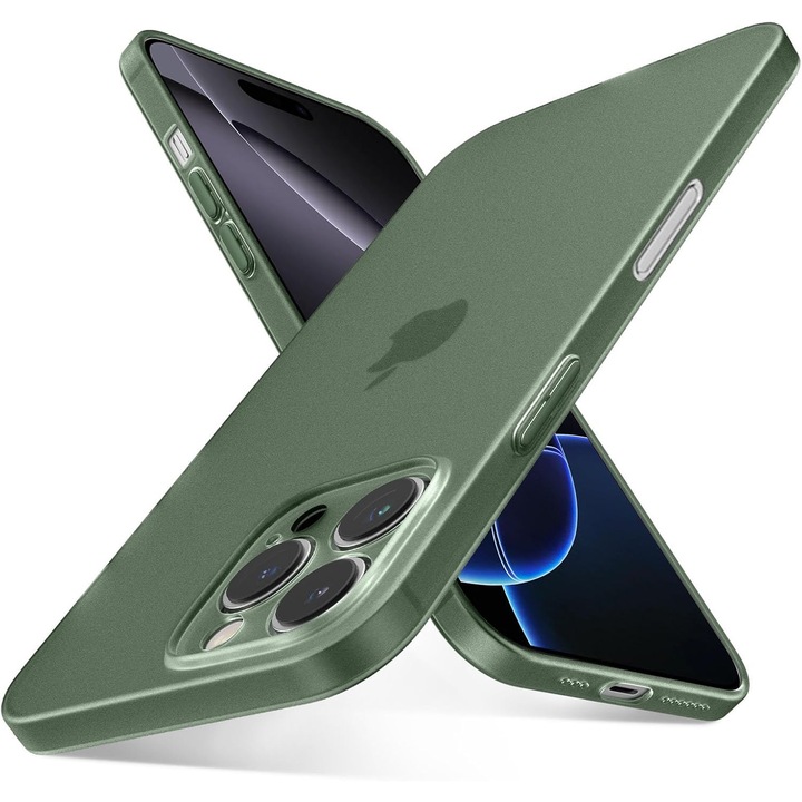 Комплект от 2 калъфа за iPhone 16 Pro, PsAyl®, Ултратънък, TPU, Матов, против отпечатъци, 0.3мм, Frosted, Зелен