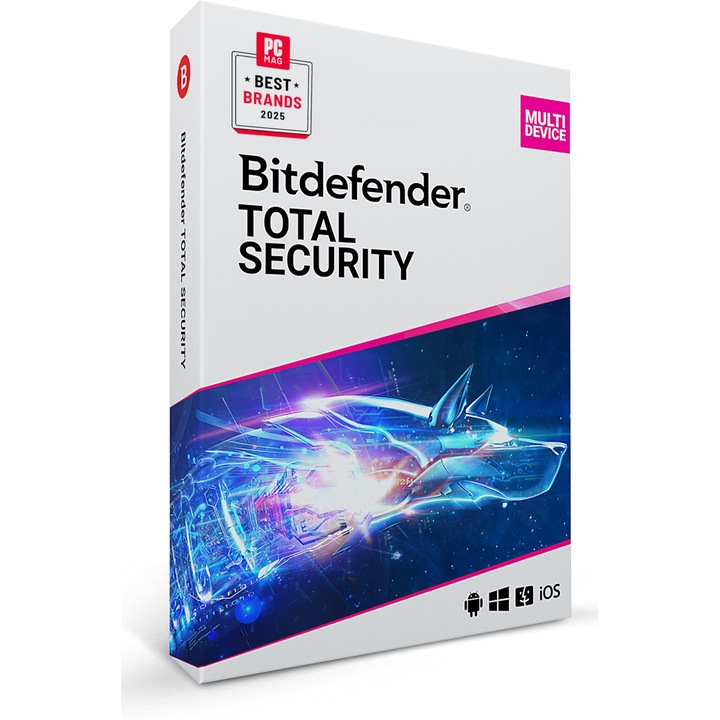 Bitdefender Total Security 2025, 5 dispozitive, abonament 1 an, PC/Mac