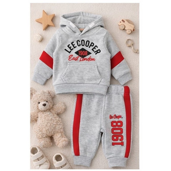 Trening baieti Lee Cooper Baby, colectia 2025, 2 piese, 100% poliester, Gri deschis, Gri deschis