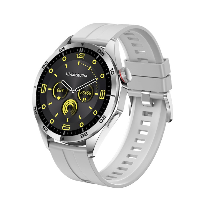 Ceas smartwatch sport ZYTEQ®️, ecran 1.43", Super AMOLED, functie apelare Bluetooth, monitorizare ECG & Ritm Cardiac, rezistent la apa IP67, baterie 440mAh, argintiu