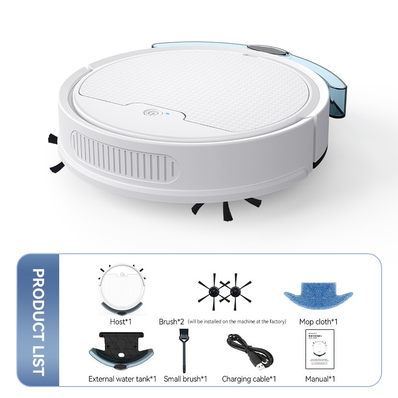 Aspirator Robot, Omelivon, Aspirator si Mop, 3.7V/ 3000 mAh, putere Aspirare 1100Pa, Autonomie 80 min, Recipient praf: 510 ml, Rezervor Apa 135 ml, Acumulator Incarcare, Control Aplicatie, Silentios, Alb