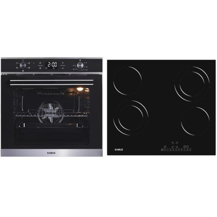 Pachet Samus B12 Cuptor incorporabil Samus SC621G4, Electric, 81 L, 4 functii + Plita incorporabila Samus PSVE-64BG3, Vitroceramica, 5800 W, 4 Zone de gatit, Negru