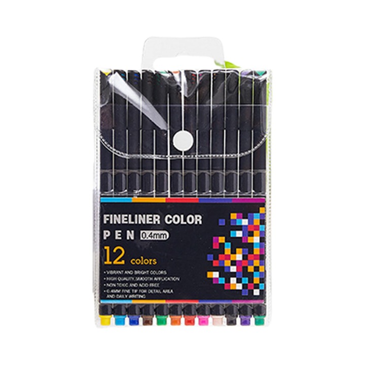Set pixuri de contur 12 culori, rapid uscare, pentru desenat si scris