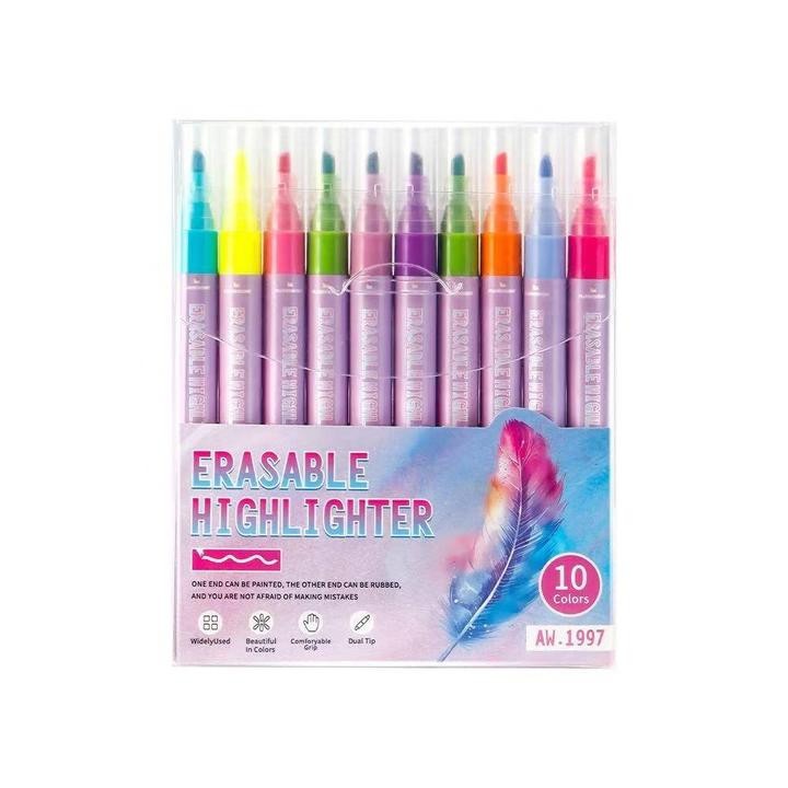 Комплект цветни маркери, 10 броя, със скосен връх, изтриваемо мастило, многоцветни