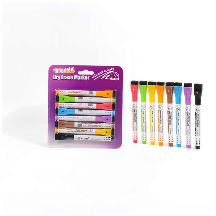 Set de markere usor de sters, 0.5mm, 8 culori asortate, pentru planificare detaliata