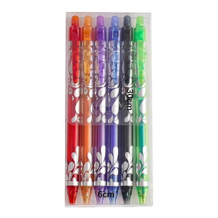 Set 6 Pixuri Gel cu radiera, 0.5mm, Multicolor