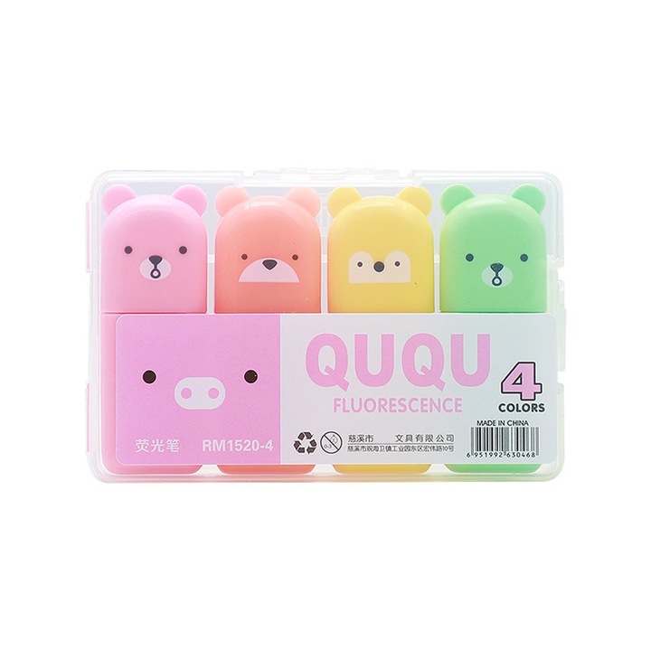 Set de markere colorate macaron, 4 culori, cu varf in forma de ax, pentru studenti