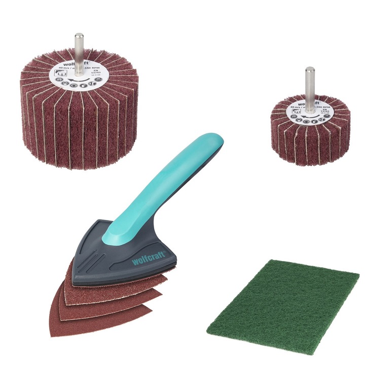 Set de unelte pentru renovarea mobilei din lemn, Wolfcraft, 7 piese, 80mm, 50mm, 95mm, multicolor