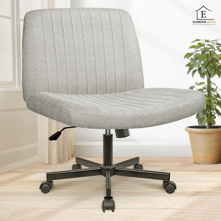 Elindor ergonomikus irodai szék 360°-ban forgatható, fogantyú nélküli, háttámlával, kompakt kialakítás, kényelmes, modern stílusú székek kerekekkel, fém lábakkal, hintaszék beállításával, állítható magassággal, 56 × 67 × 92 cm, szürke