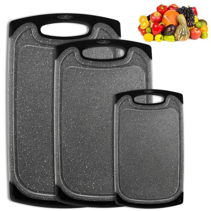 Set de 3 tocătoare, Funnydin, plastic, negru, dreptunghiular