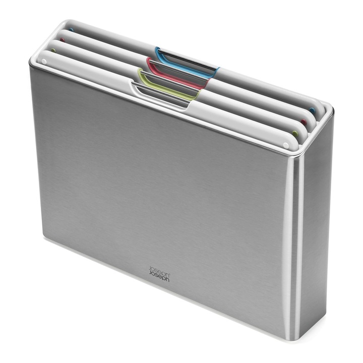 Set de tocătoare Joseph Joseph Folio, 4 piese, suport inox, piatră deschisă, dreptunghiular