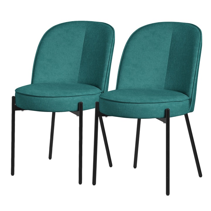 2x ML-Design kerek étkezőszék, kárpitozott, petróleumkék színben, fém lábakkal, háttámlával, modern-időtlen design, ergonomikus, elegáns és sokoldalú bútor konyhába és nappaliba