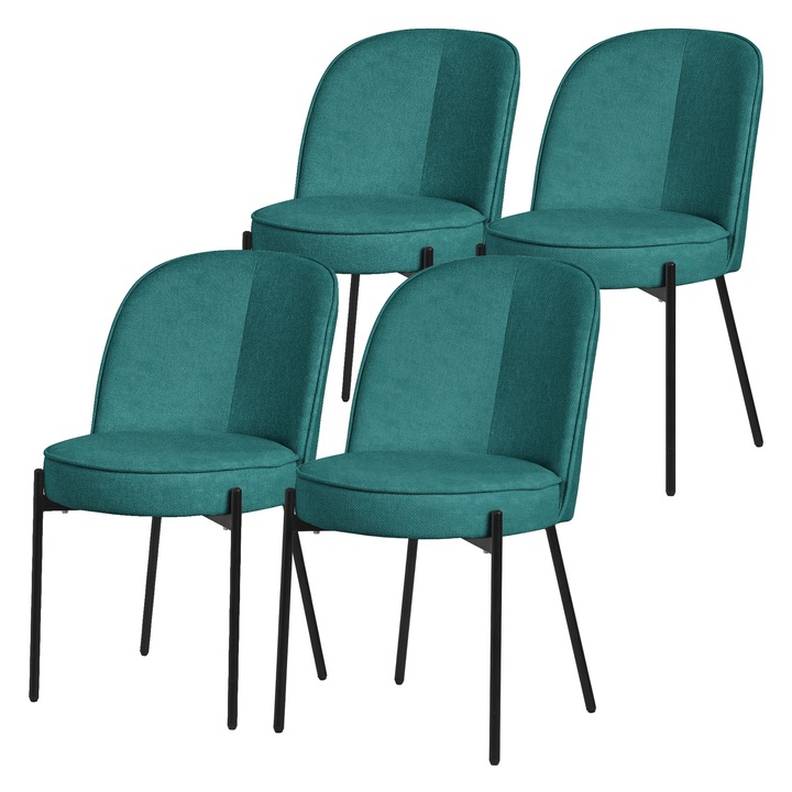 ML-Design kerek étkezőszék szett, 4 db, kárpitozott, petróleumkék színű, fém lábak, háttámla, modern-időtlen design, ergonomikus, elegáns és sokoldalú bútor konyhába és nappaliba
