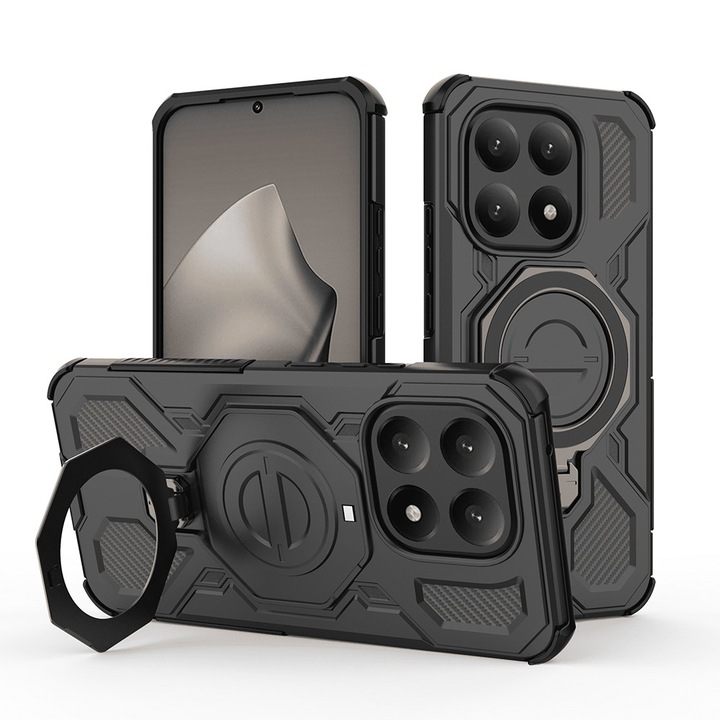 Husa pentru Xiaomi 15T Daden Carbon Shield PRO cu inel rotativ 360, compatibil Magsafe, Protectie Antisoc, Calitate Premium, Negru