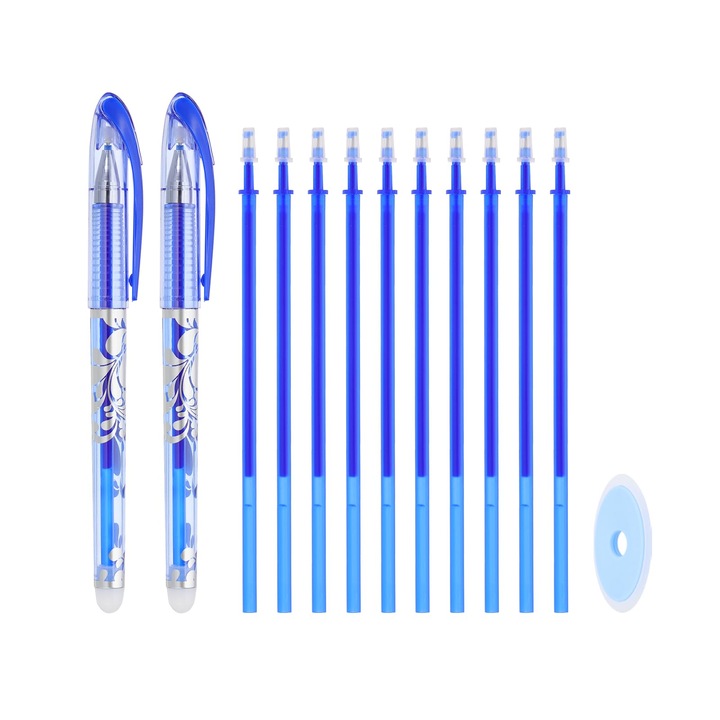 Set 2 Rollere cu radiera, cu 10 rezerve, Cerneala Albastra, 0.5mm