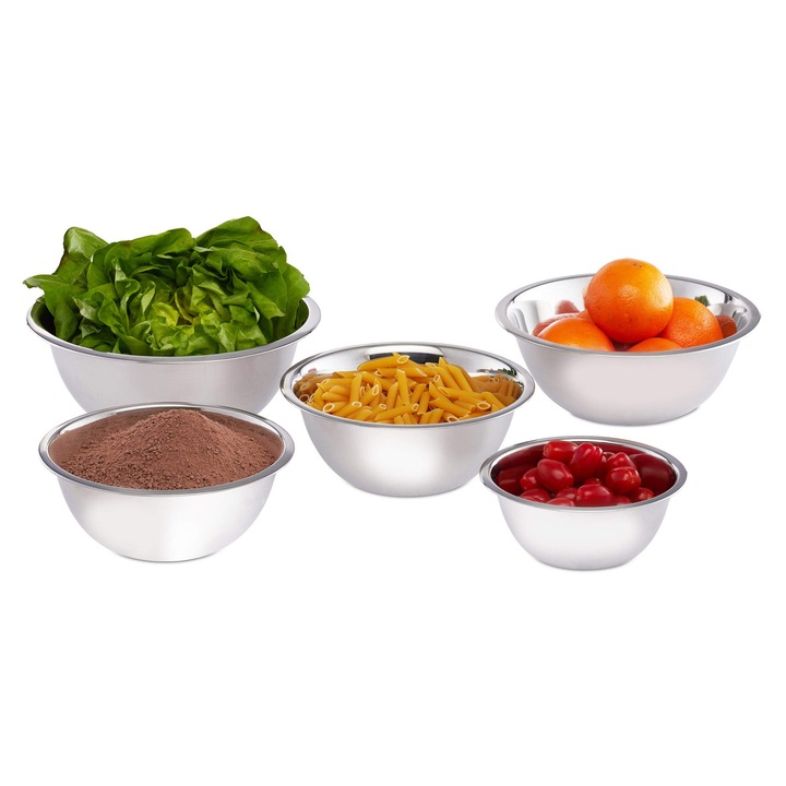 Set boluri stivuibile Relaxdays, 5 piese, oțel inoxidabil, argintiu, 9, 5x26x26cm