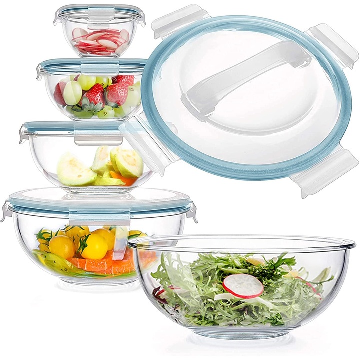 Set de 5 boluri rotunde din sticlă Luvan, 0, 18L-3, 5L, fără BPA
