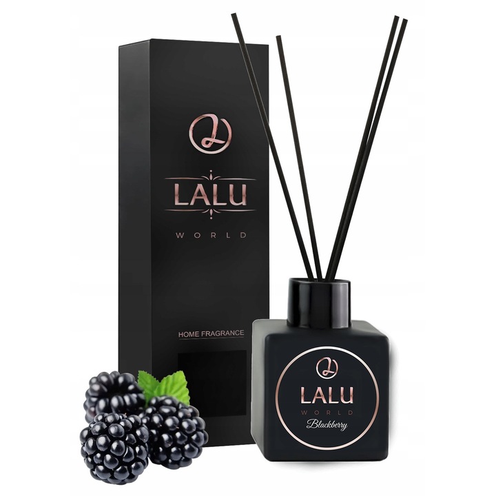 Difuzor De Parfum, Lalu World, Parfum De Mure, Bete Din Ratan, Sticla Eleganta, Compozitii De Parfum De Inalta Calitate, Durabilitate Indelungata A Parfumului, Capacitate 110 ml, Negru