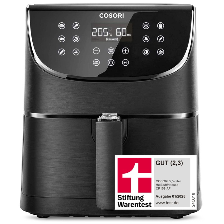 Фритюрник с горещ въздух COSORI 11 в 1 XL 5,5л, 1800W, с напомняне за разклащане, 100 рецепти