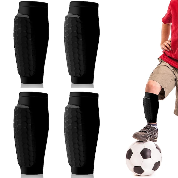 Set 4 aparatori pentru tibie, Ofera Stabilizarea Tibiei Si Amortizare, Material Respirabil Din Poliester, Usoare Si Confortabile, Pentru fotbal Trotineta, SkateBoard, S, Negru