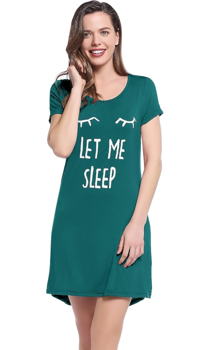 Camasa de noapte pentru femei, din material moale, verde, S