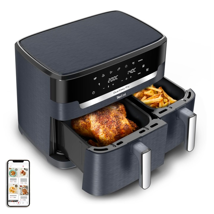 Tefal Dual Easy Fry XXL forrólevegős fritőz, 11L, 2 fiók, szürke