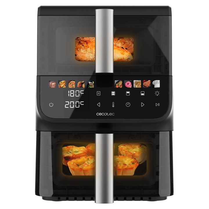 Фритюрник с горещ въздух, Cecotec, Cecofry Duolevel 10000, 2000W, 2 съда 3,5L и 6,5L, температура 80-200C