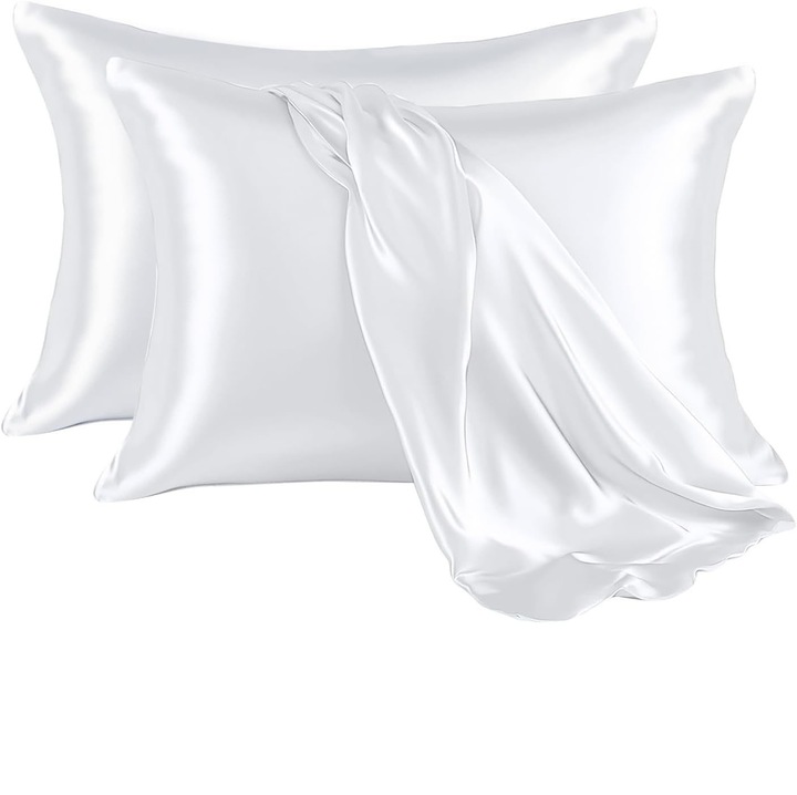Комплект от 2 сатенени калъфки за възглавници, 51x76см, бели, без цип