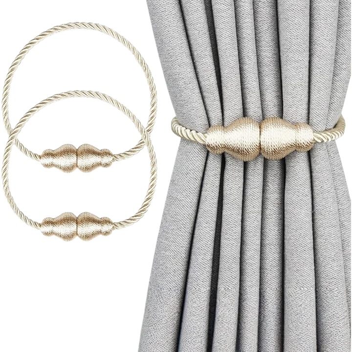 Set pentru prindere perdele si draperii, SHEFEITE, 2 magneti decorativi, alb-murdar, 48cm