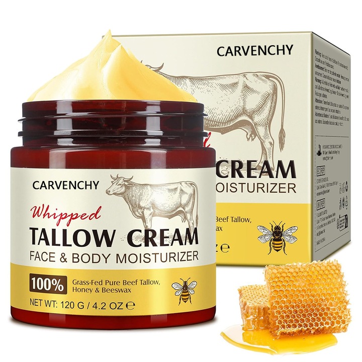 Премиум крем за грижа от телешки лой, YOUKUKE®, пчелен восък и мед, 100% натурален, хидратиращ крем за лице с мастен ефект, 120 гр