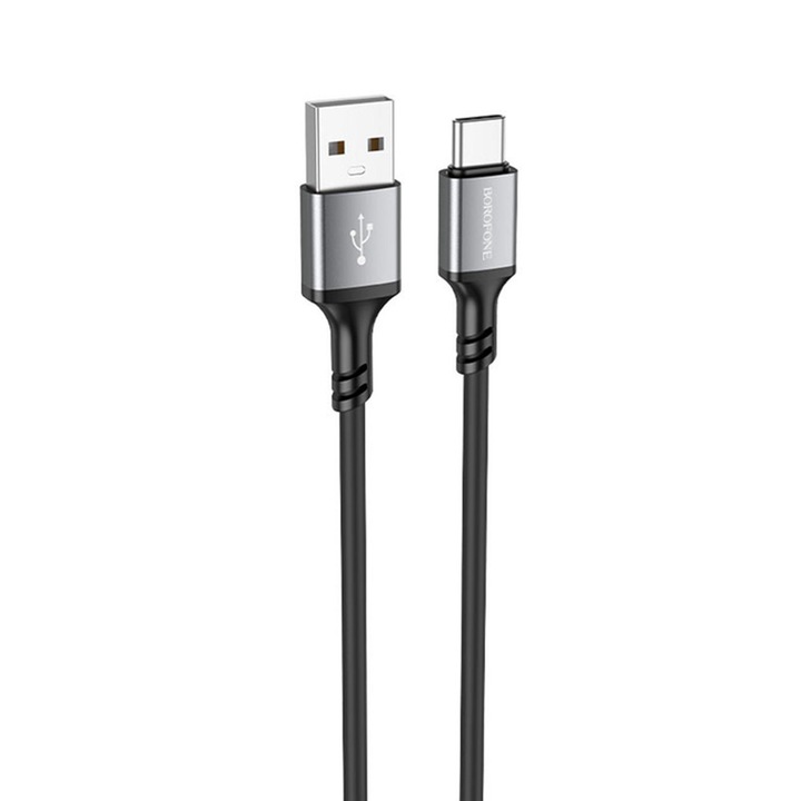 Cablu de Date USB la Type-C Borofone Famous – Silicon Premium, Incarcare Rapida 3A, Universal, 1m – Negru