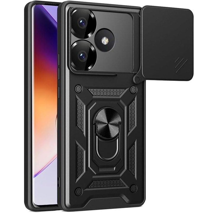 Калъф за Honor X5c Plus DaDen Premium Hybrid Armor Kickstand, Slider Camera, Antisoc, Превъзходна Защита, Черен