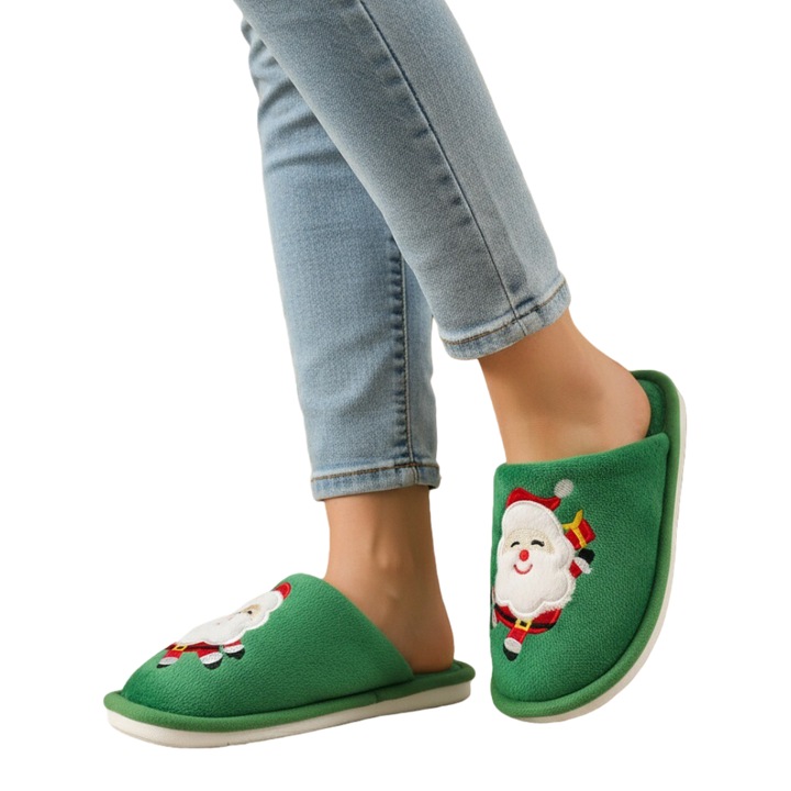 Papuci de casa cu motive Craciun L765verde 122167, Verde, 36-37