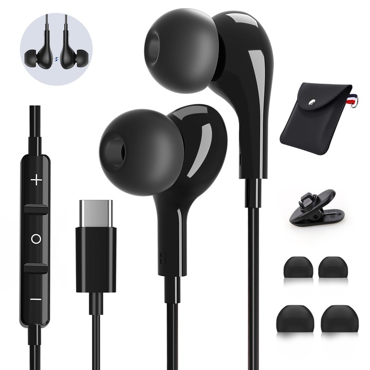 Casti in ear AILZPXX USB-C cu microfon, control volum, pentru smartphone-uri, multicolor